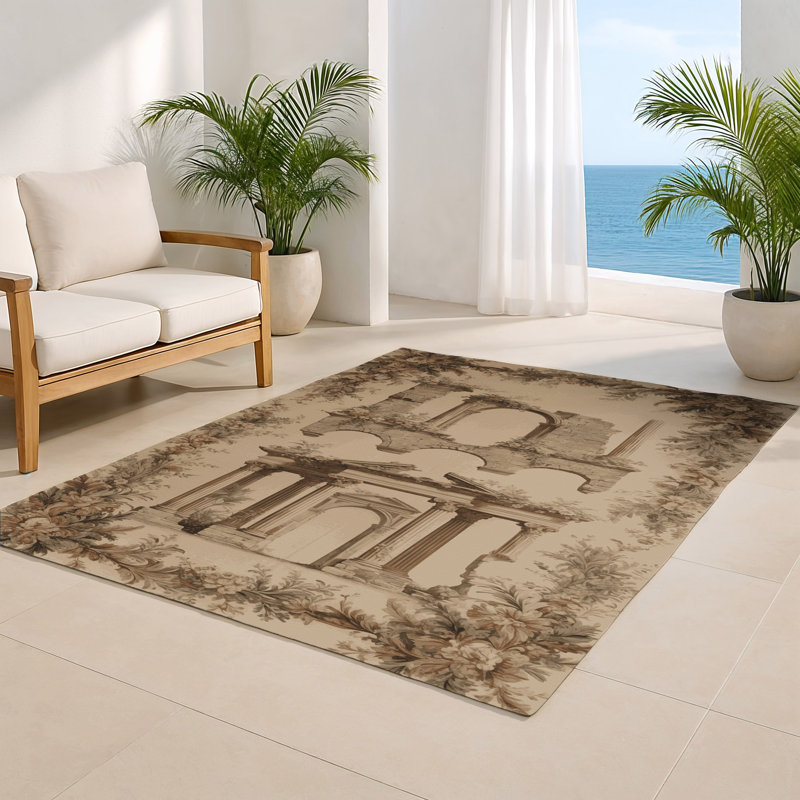 French Brown Indoor and Outdoor Area Rug, Rectangle 4' x 6'