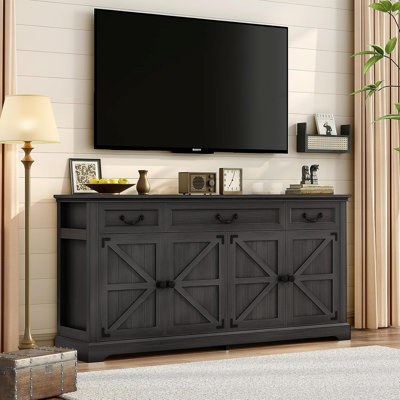 Buffet Farmhouse avec rangement, grande armoire de rangement de cuisine de 65 po avec portes de grange, table basse en bois pour le salon de la salle à manger