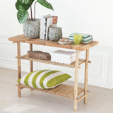 Tall Bamboo Accent Table With 2 Shelves