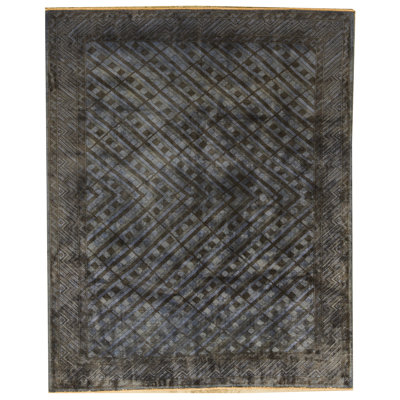 Wool Geometric Area Rug in Violet/Dark Gray
