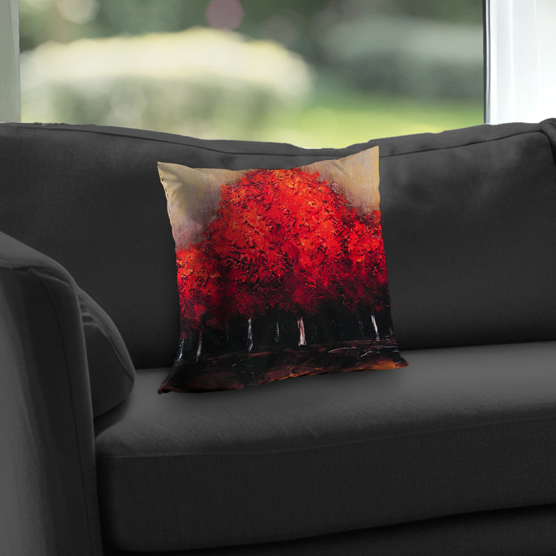Red Dark Trees - Black Poly Twill Throw for Home Decor