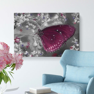 Butterfly Upon A Flower - Wrapped Canvas Painting