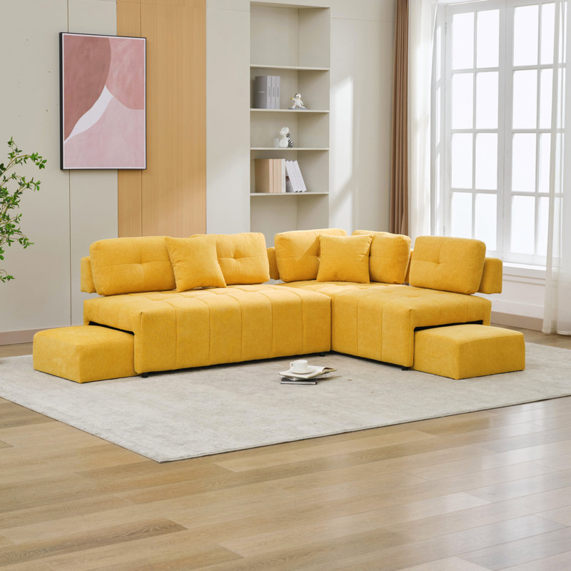 Canapé modulaire rembourré 2 pièces Forh, Chenille jaune