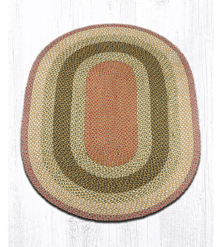  Tapis ovale olive, bourgogne et gris en jute tressé - Tapis rustique fait à la main, Ovale 4 pi x 6 pi