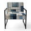 Blue Grey Line Art Abstract Geometrics I - Upholstered Minimalist Arm Chair, Line Art Accent Chair-112889426