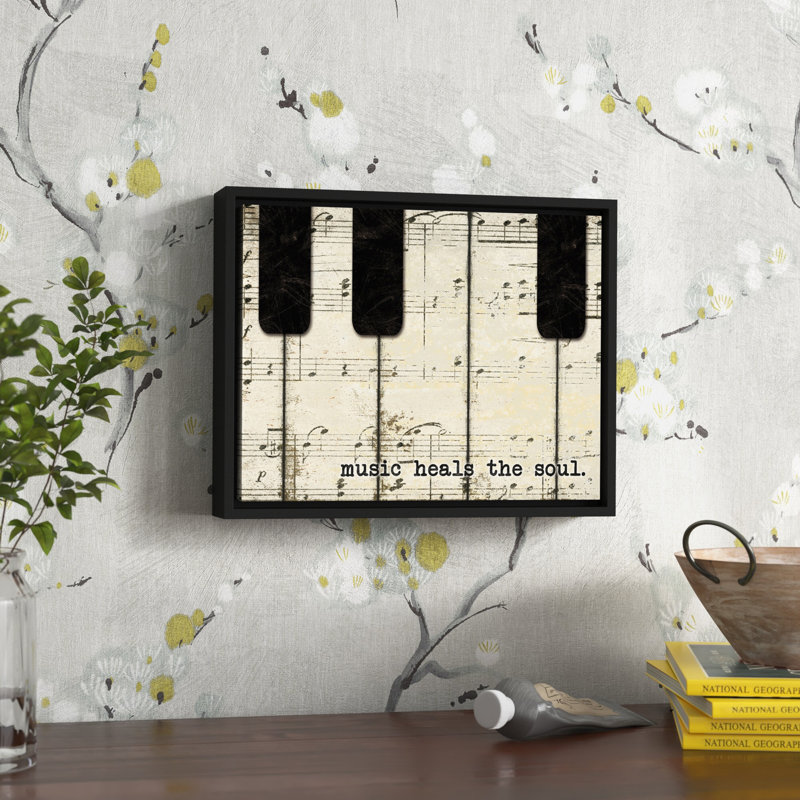 «Piano Keys and Music», reproduction d'impression sur toile, H 8 po x l 10 po x P 1,75 po, Encadré