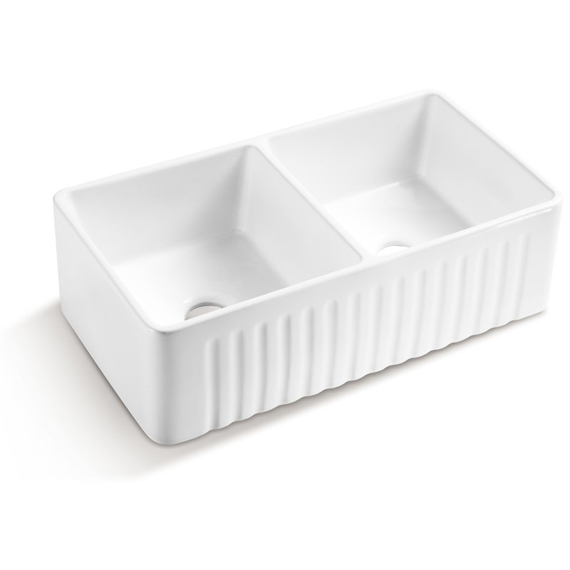 Évier de cuisine en céramique de style blanc - P 33 po x l 18 po x H 10 po, 93 lb, cuisine à finition égratignure et teinture 17,61 po 9,8 po H 32,7 po, 93 lb, encastré, et