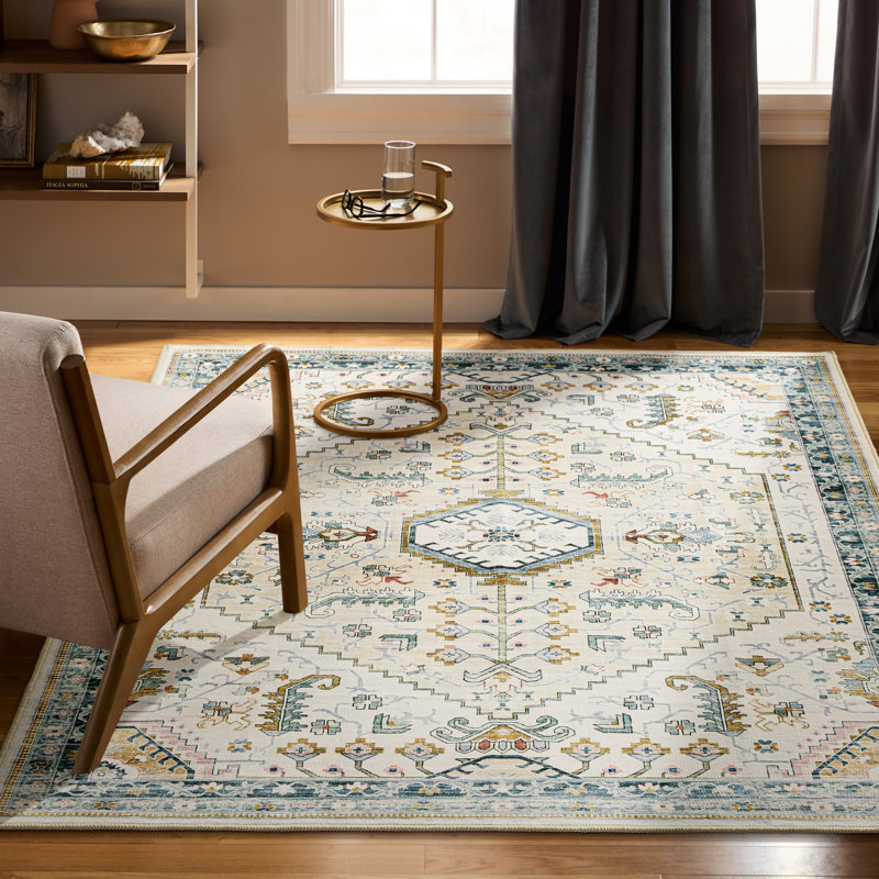 Tapis lavable à la machine avec technologie AirFlo EVERWASH Haven Modern Medallion, ivoire, 5 pi x 7 pi, Ivoire ivoire, 5 x 7
