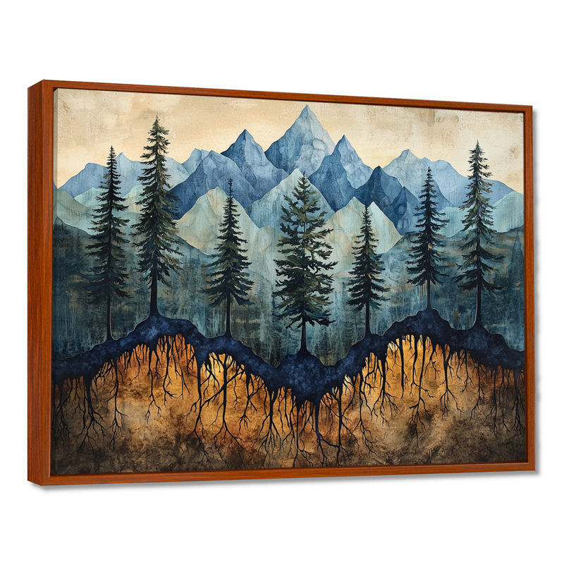 Gerboth Mountain Forest Pine Tree Roots II - montagnes, art mural, H 34 po x l 44 po, Brun, Reproduction avec cadre flottant