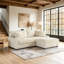 Canapé modulaire rembourré 3 pièces en flanelle de fourrure de lapin blanche avec coussins décoratifs et repose-pieds 3 pièces-577871371