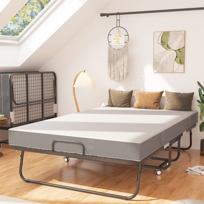 Lit pliant avec matelas de 4,7 po inclus, lit escamotable de 75 po x 46 po, cadre en métal pliable et pochette de rangement, lit portable peu encombrant pour adultes, maison, bureau, appartement