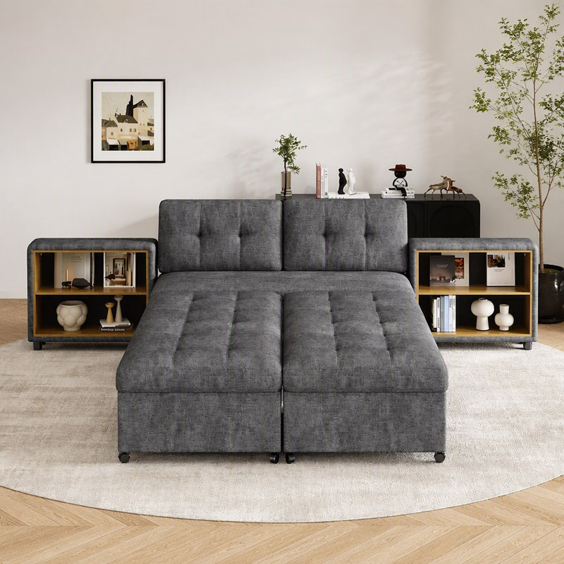 Canapé-lit modulaire avec deux rangements, Gris foncé