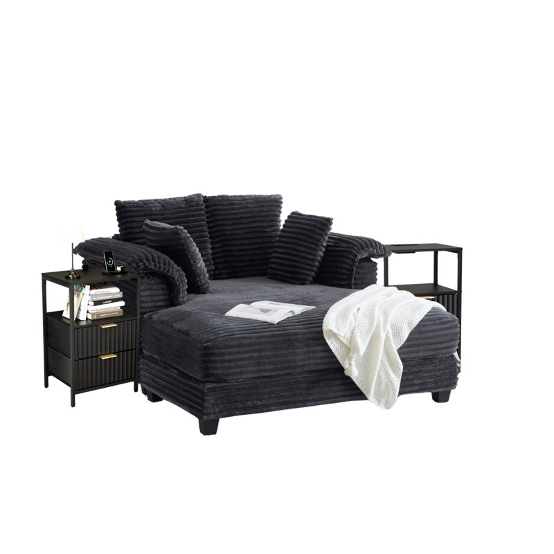 Ensemble de salon 3 pièces avec canapé-lit et table de bout avec tiroir, 3 Pieces: Sofa, 2 End Tables, Dark Grey