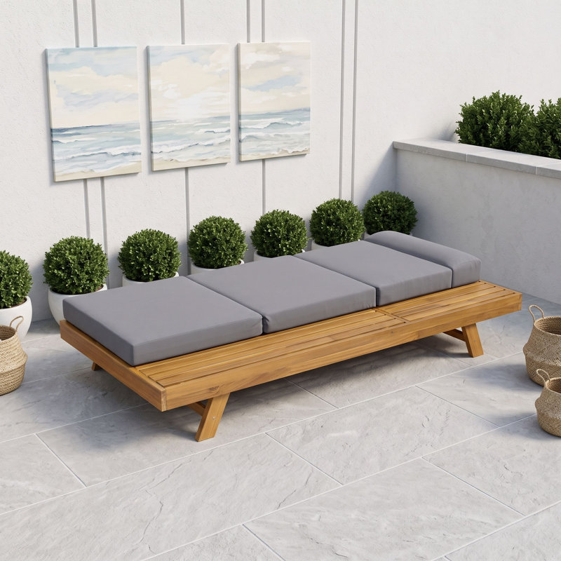 Ensemble de chaises longues en bois avec coussins et appui-tête, Teck gris foncé