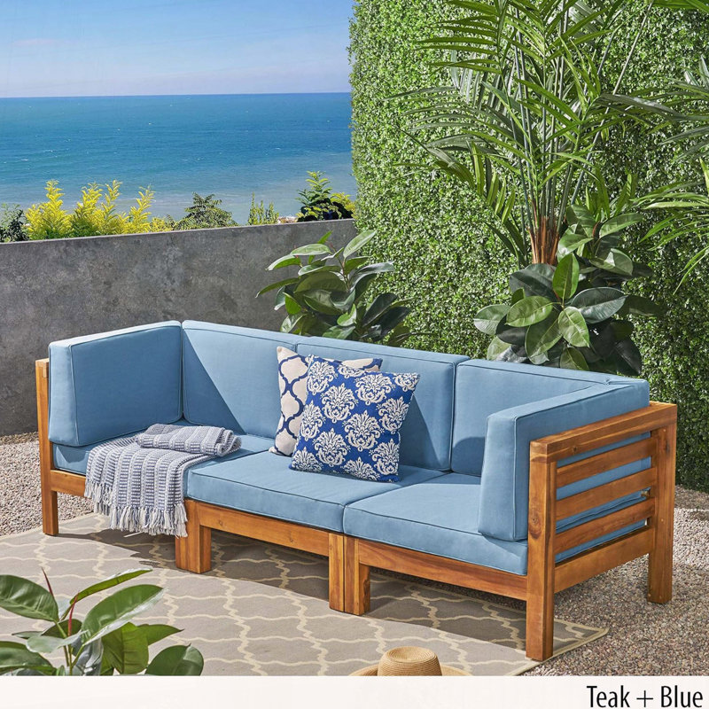 3-Piece Modular Acacia Wood Sofa Set