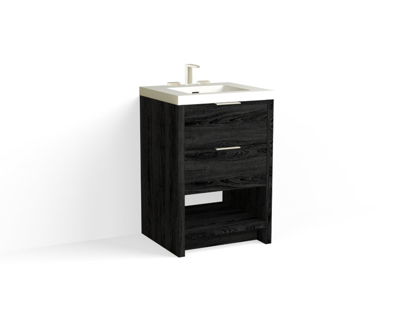Vue 24" W Freestanding Single Bathroom Vanity, Matte White/8" Widespread, Polished Nickel, Charred