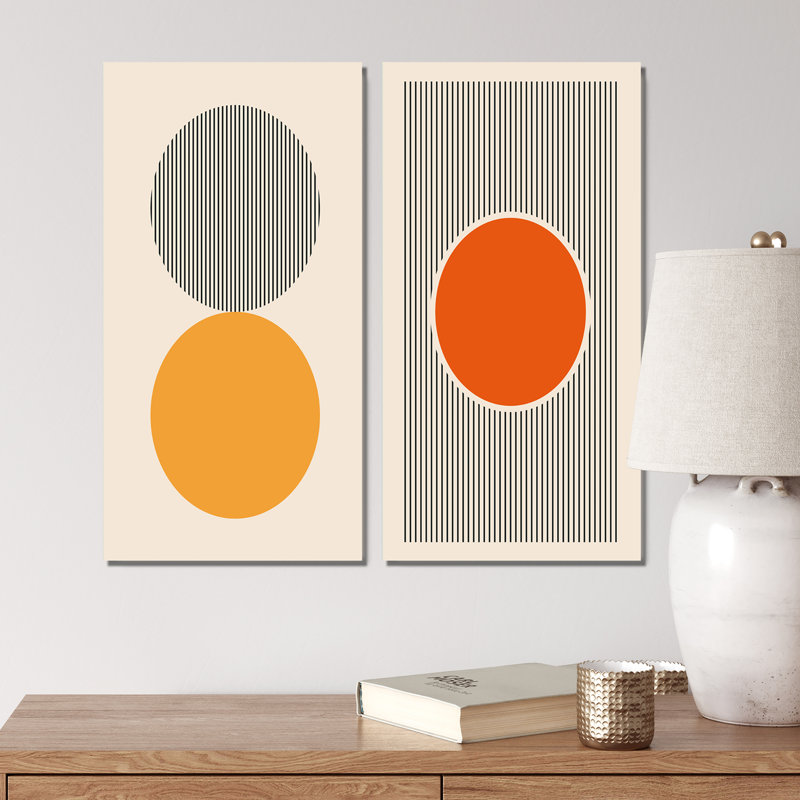 Minimal Late 20S Geometric Primitive Design IV - Ensemble de 2 peintures, Toile tendue, H 20 po x l 24 po x P 1 po
