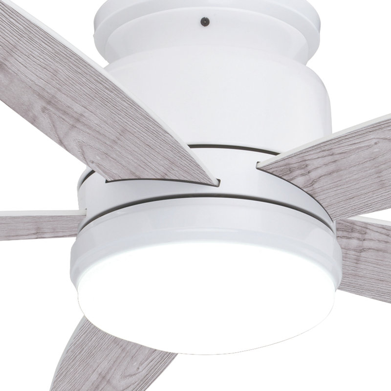 Ventilateur de plafond transitionnel d'intérieur à profil bas de 44 po avec pales en hickory réversible noir-brun Gurmaan, ensemble d'éclairage à DEL à intensité variable et télécommande, 3 vitesses, abat-jour en verre blanc