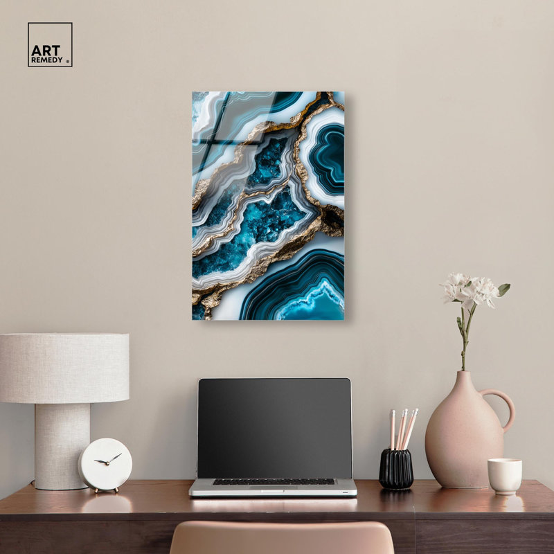 Art mural géode bleue en acrylique Teal Tides Treasure II par Art Remedy, prêt à être accroché, H 24 po x l 16 po
