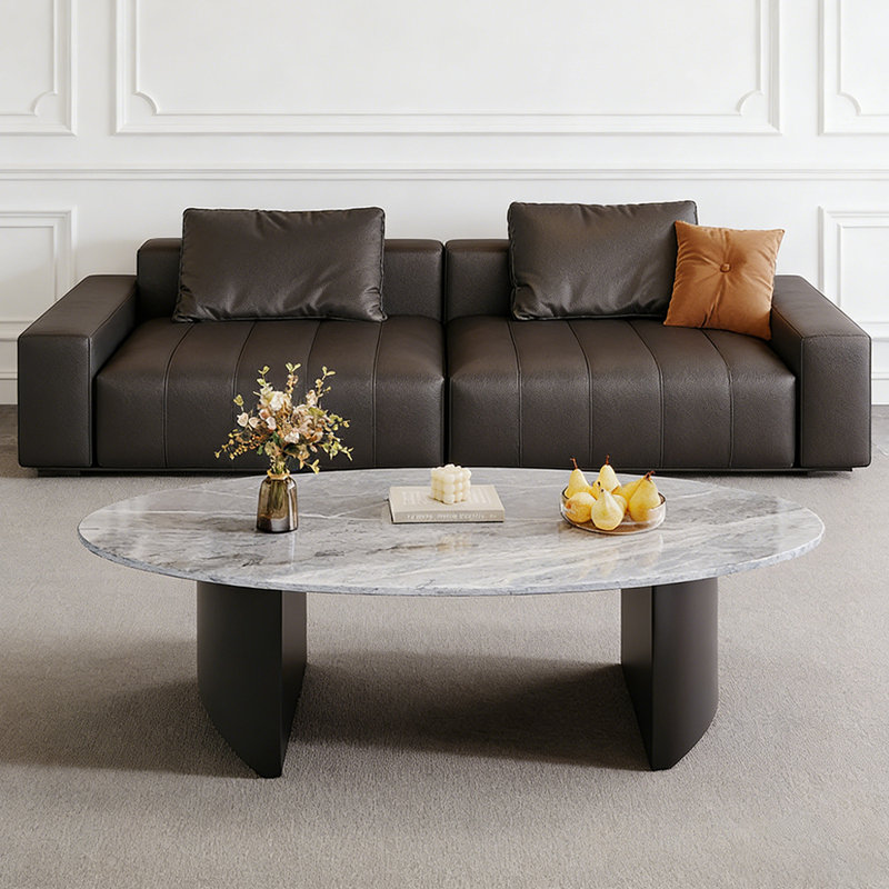 Table basse ovale moderne avec base en métal Home, H 15,74 po x L 51,18 po x l 27,55 po, Noir, Gris