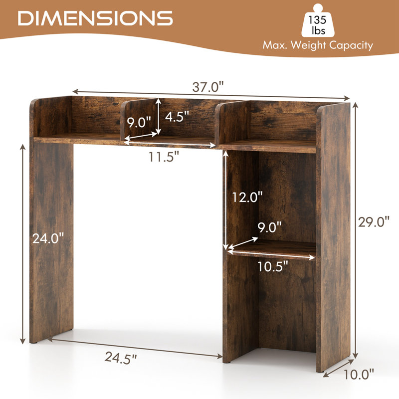 Millwood Pines Desk Bookshelf Desktop Storage Organizer Display Shelf Rack Dorm Office Brown, Brown
