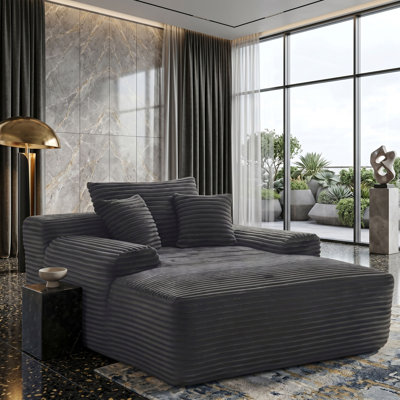 Chaise longue à rayures en velours côtelé convertible avec coussins décoratifs