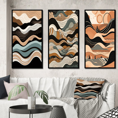 " Teal Black Line Art Elegance " 3 - Pieces