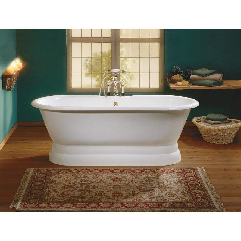 Regal 68'' L Soaking Bathtub, Cast Iron Pedestal Base, White Interior with White Exterior