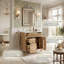 Meuble-lavabo de 30 po en grain de bois naturel avec lavabo en céramique, structure en bois massif, 1 tiroir escamotable, 1 support de porte et 2 tiroirs à fermeture en douceur (bois / bois clair)-1469748354
