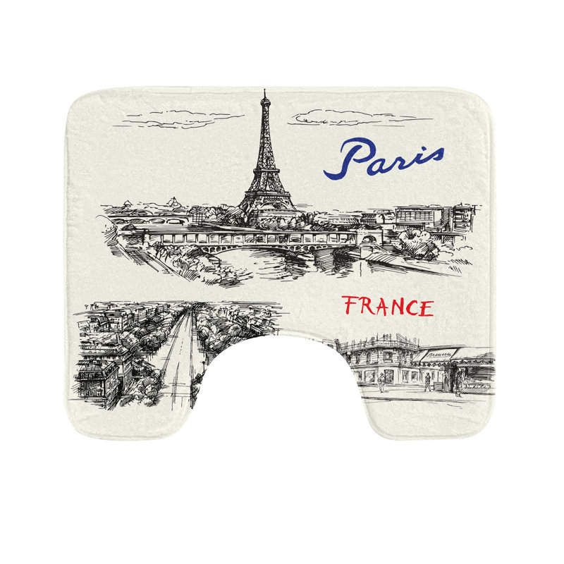 Tapis de salle de bain en forme de U  Tour Eiffel 20 po x 16 po noir crème