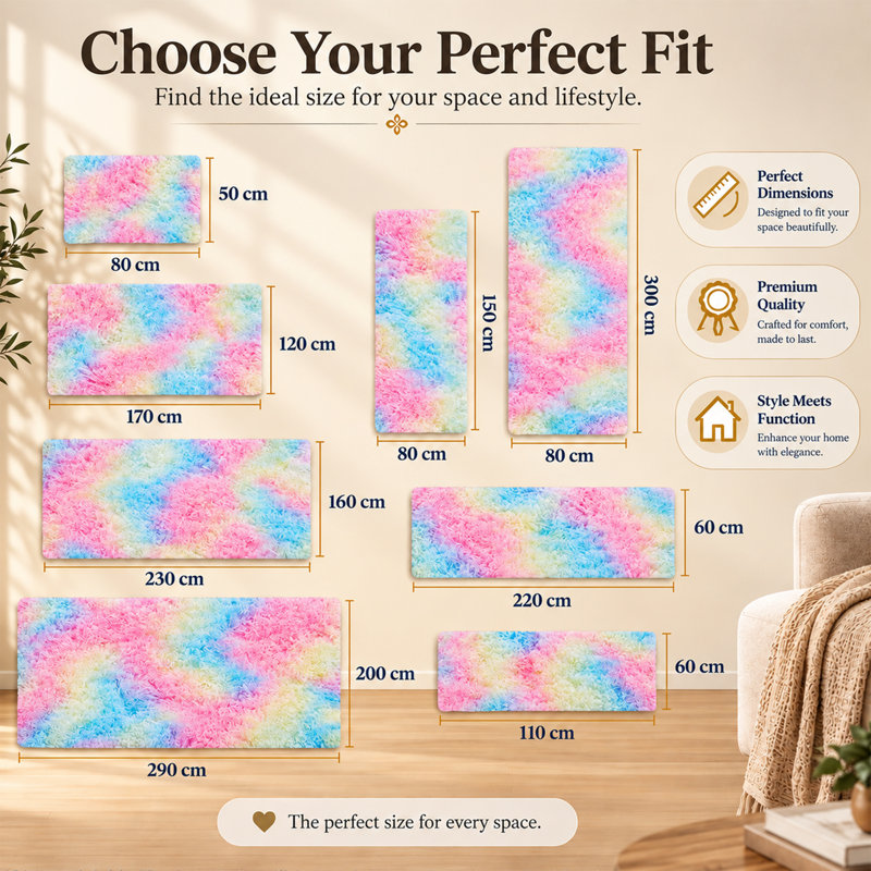 Rectangle Shaggy Washable Area Rug, Rainbow, Rectangle 200 x 290 cm