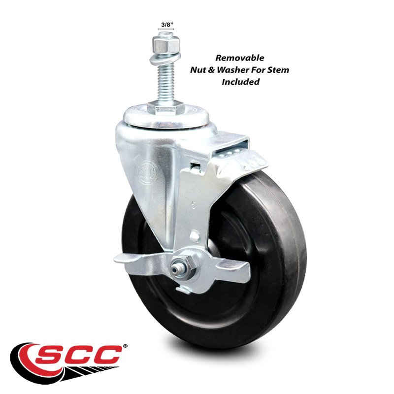 Ensemble de roulettes à tige filetée en caoutchouc pivotant 3/4 po avec frein SCC