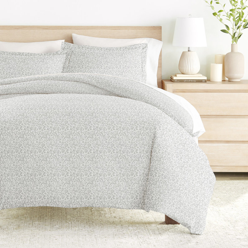 Ensemble de housse de couette en microfibre à motif de treillis de vigne, Housse de couette pour très grand lit et 2 taies 