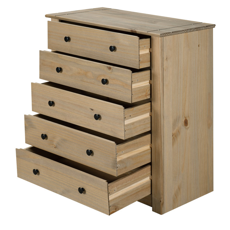 Adelman Solid Wood 80cm W 5 - Drawer Chest of Drawers