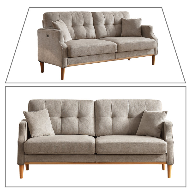 Causeuse 2 places 70,09 "de large avec un port USB intégré, 100 % polyester beige