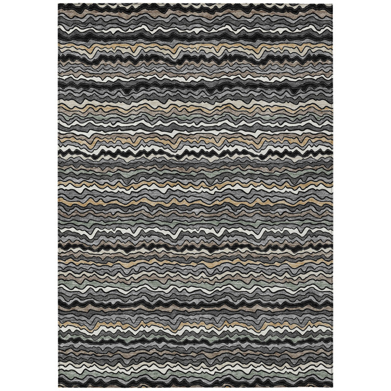 Machine Washable Indoor/Outdoor Chantille ACN2436 Stripes Rug, 3' x 5', Black