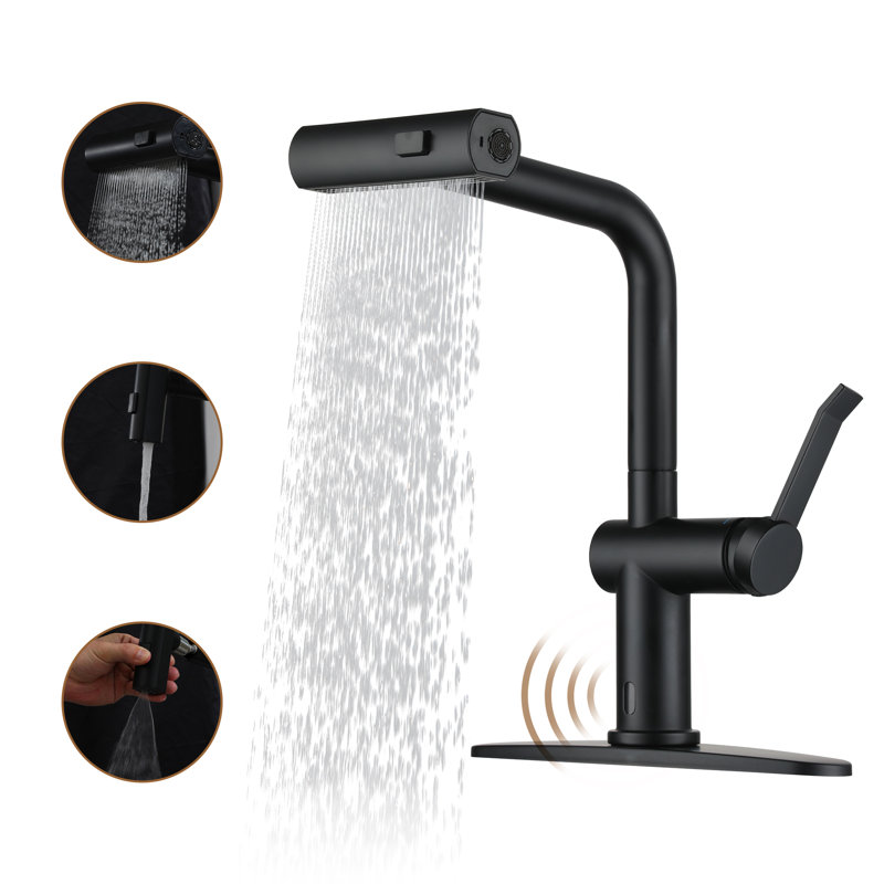 Willow Single Handle Pull Out Kitchen Faucet with Touchless Sensor, Three-function Mode Sprayer, Matte Black