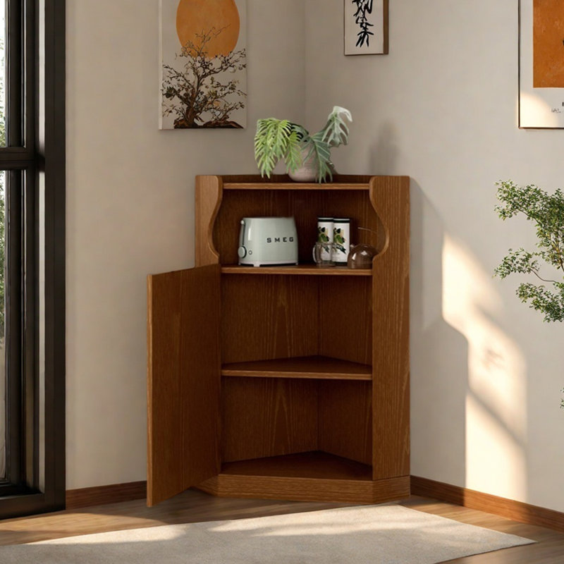 Space corner cabinet with abstract art pattern, Brown