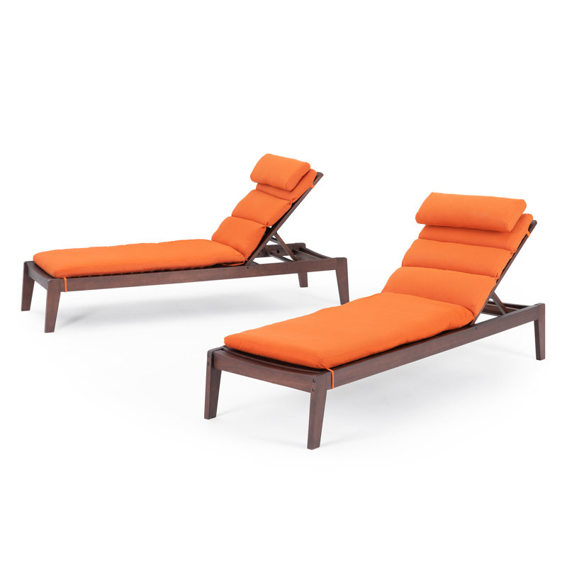 Minhaj 85" Long Reclining Eucalyptus Chaise Lounge Set Sunbrella with Cushions, Spectrum Cayenne Sunbrella® Plainweave
