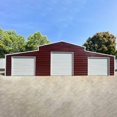 Garage en métal résistant aux intempéries de 42 pi x 30 pi pour l'équipement, structure en acier galvanisé, 14 cadres, 26 panneaux, trois portes roulantes, entrée latérale, fenêtre, finition rouille rouge, remise de rangement robuste de durée de vie de 15 à 20