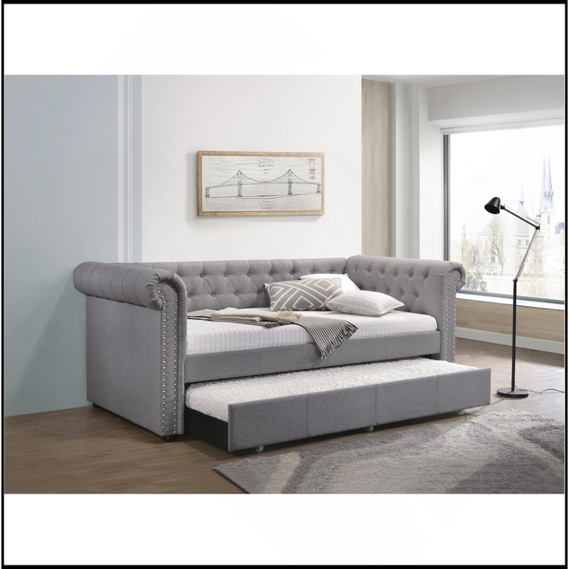 Smoke Gray Fabric Daybed W/Trundle (Twin)