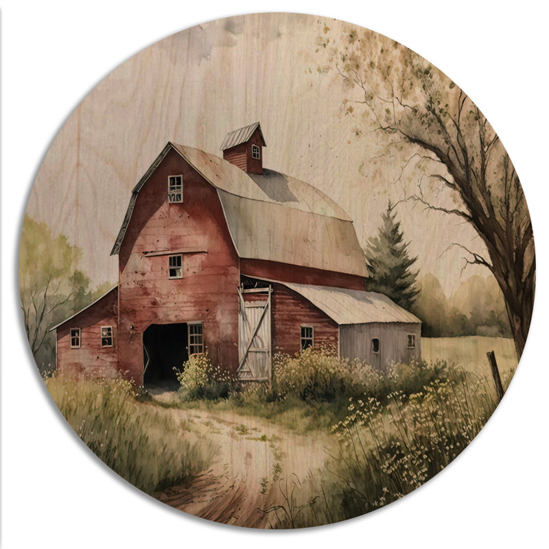 Pittoresque chemin sinueux et grange III - décoration murale en bois de style campagnard, H 36 po x l 36 po x P 1 po
