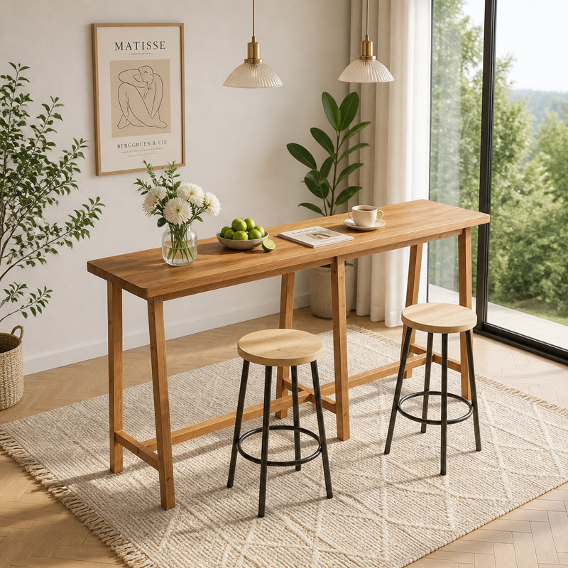 Table de bar 78,7 po en bois massif, table de pub rectangulaire à hauteur de comptoir pour la salle à manger et la cuisine