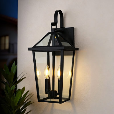 20 po Applique murale d'extérieur à 2 lumières avec abat-jour en verre transparent câblé noir 2 lumières