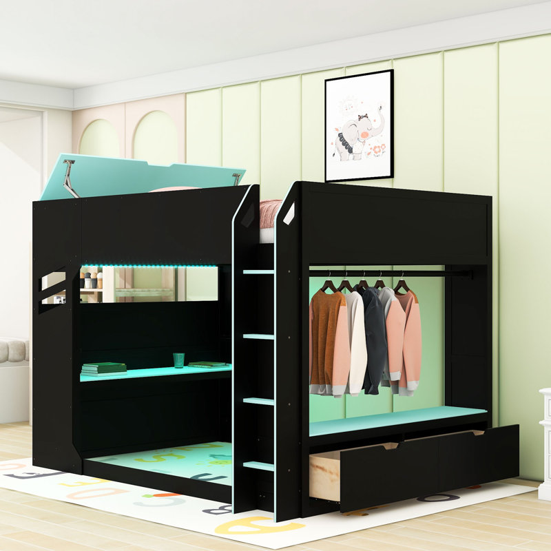 Full Loft Bed With Adjustable Desk, RGB Lighting, And Ample Storage, Blue