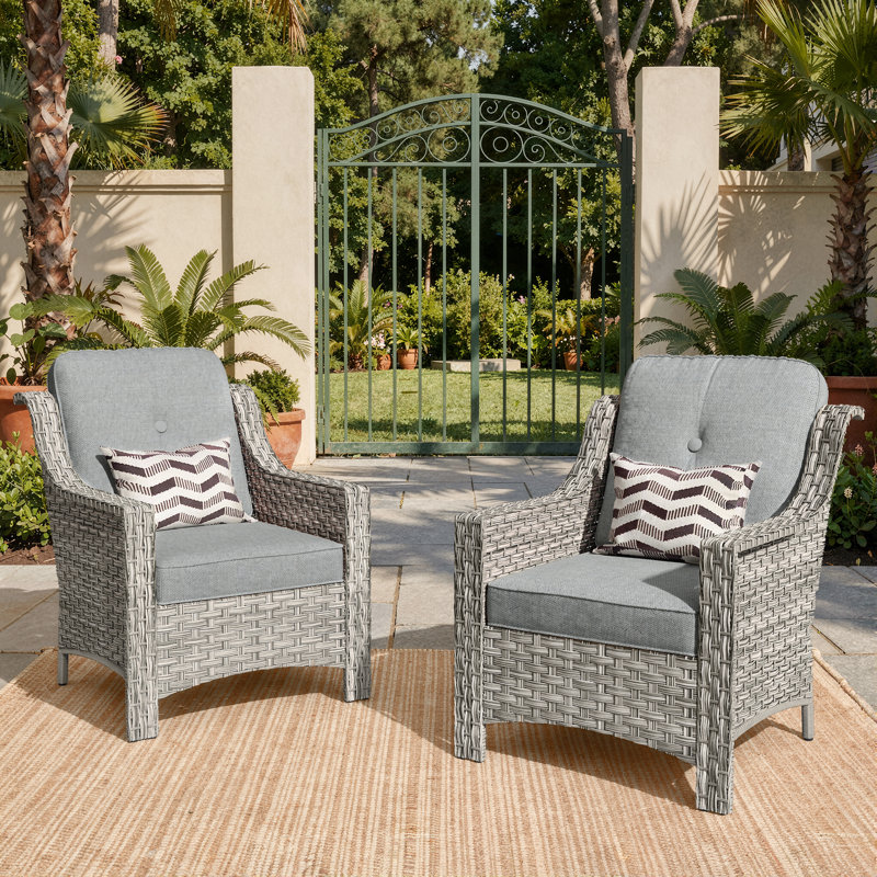 Emanuell 2 - Person Outdoor Wicker Chairs, All Weather Rattan Chairs 2-Seater with Comfy Cushions, Gray