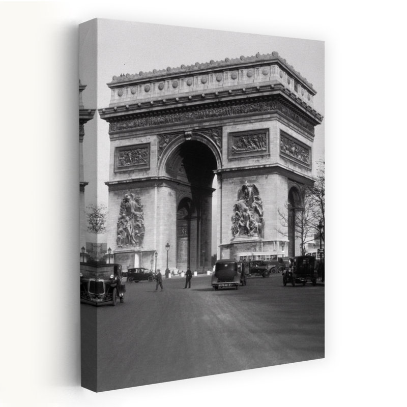 Années 1920, arc de triomphe avec voitures, Paris, France, rétro, art urbain classique rétro, H 48 po x l 32 po