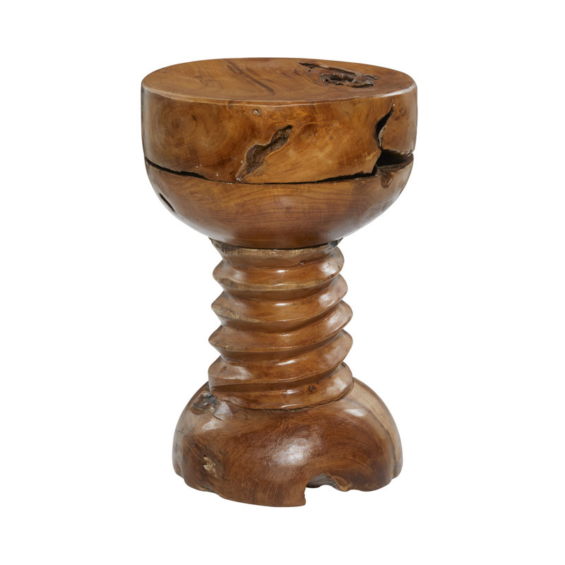 Durso Teak Wood Handmade Live Edge Brown Side End Accent Table with Coiled Base