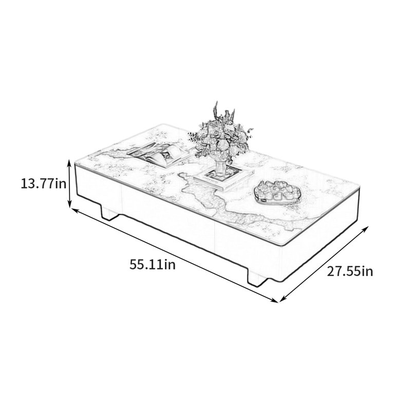 Table basse de luxe Italian Light, H 13,77 po x L 55,11 po x l 27,55 po