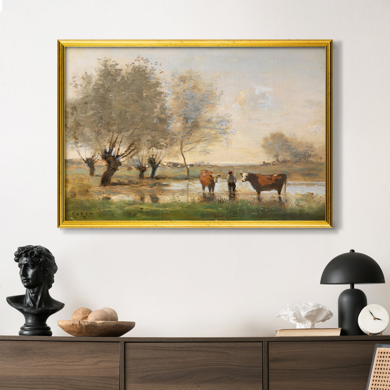 Vaches dans un paysage marécageux, v. 1873-1874-Jean-Baptiste-Camille Corot-Toile encadrée sur mesure, 24x34 INNER SIZE